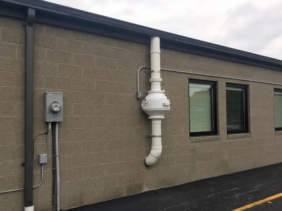 Commercial radon mitigation system on Pueblo CO building