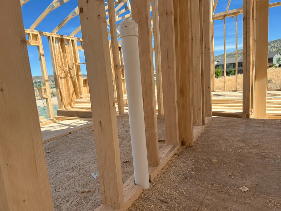 Passive radon pipe rough-in on new construction home in Pueblo West